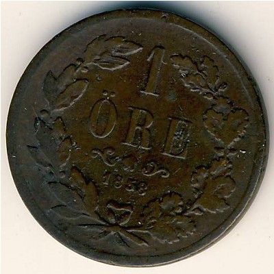 Швеция, 1 эре (1856–1858 г.) Швеция, 1 эре (1856–1858 г.)