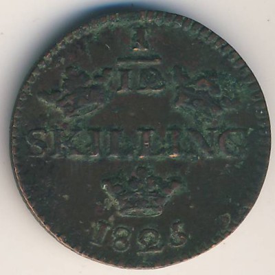 Швеция, 1/12 скиллинга (1825 г.) Швеция, 1/12 скиллинга (1825 г.)