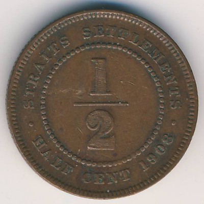 Стрейтс-Сетлментс, 1/2 цента (1904–1908 г.) Стрейтс-Сетлментс, 1/2 цента (1904–1908 г.)
