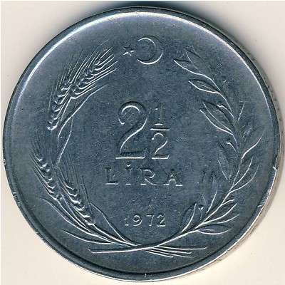 Turkey, 2 1/2 lira, 1969–1980