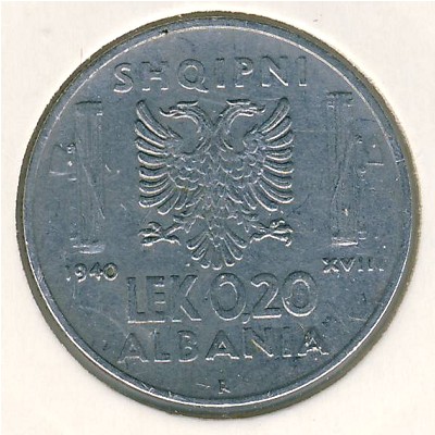 Албания, 0,20 лек (1939–1941 г.) Албания, 0,20 лек (1939–1941 г.)