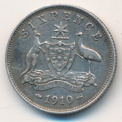 Австралия, 6 пенсов (1910 г.) Австралия, 6 пенсов (1910 г.)