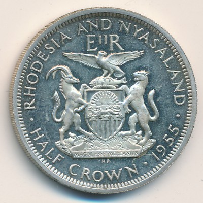 Rhodesia and Nyasaland, 1/2 crown, 1955