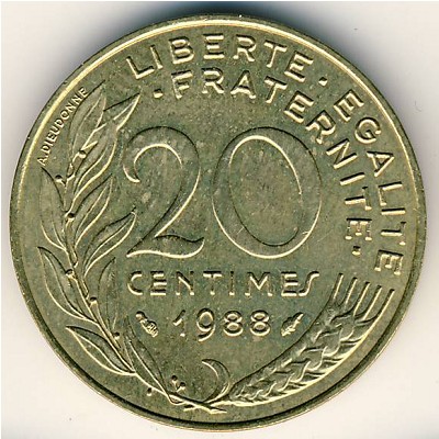 Франция, 20 сентим (1962–2001 г.)