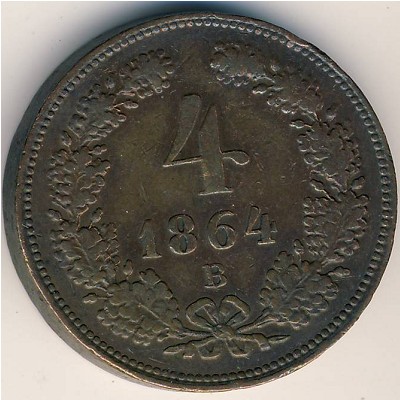 Австрия, 4 крейцера (1860–1864 г.) Австрия, 4 крейцера (1860–1864 г.)