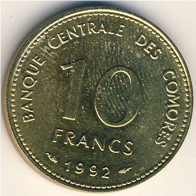 Коморские острова, 10 франков (1992 г.)