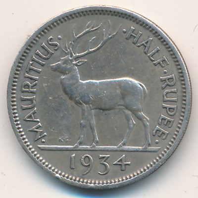 Mauritius, 1/2 rupee, 1934 Mauritius, 1/2 rupee, 1934