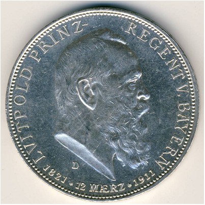 Бавария, 5 марок (1911 г.)