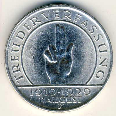 Weimar Republic, 3 reichsmark, 1929 Weimar Republic, 3 reichsmark, 1929