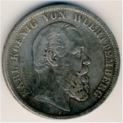 Вюртемберг, 5 марок (1874–1888 г.) Вюртемберг, 5 марок (1874–1888 г.)