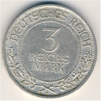 Weimar Republic, 3 reichsmark, 1926 Weimar Republic, 3 reichsmark, 1926