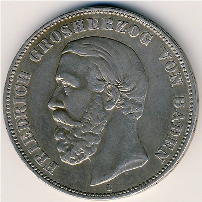 Baden, 5 mark, 1875–1888 Baden, 5 mark, 1875–1888