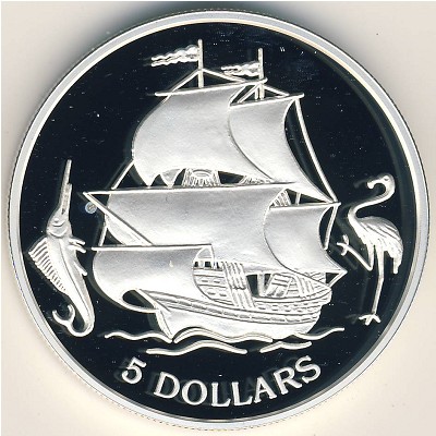 Bahamas, 5 dollars, 1993