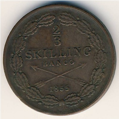 Швеция, 2/3 скиллинга (1845–1855 г.)