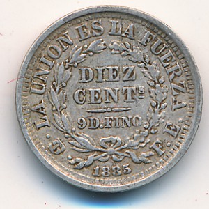 Bolivia, 10 centavos, 1884–1900