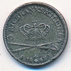 Дания, 3 ригсбанкскиллинга (1842 г.)