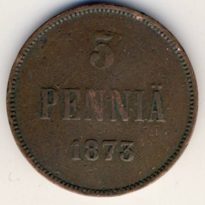Финляндия, 5 пенни (1872–1875 г.) Финляндия, 5 пенни (1872–1875 г.)