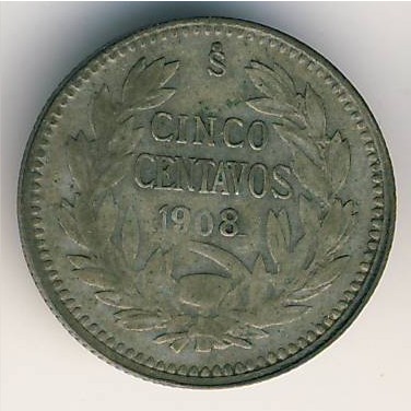 Chile, 5 centavos, 1908–1919