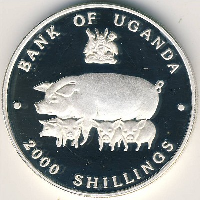 Uganda, 2000 shillings, 1995 Uganda, 2000 shillings, 1995