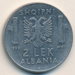 Албания, 2 лека (1939–1941 г.) Албания, 2 лека (1939–1941 г.)