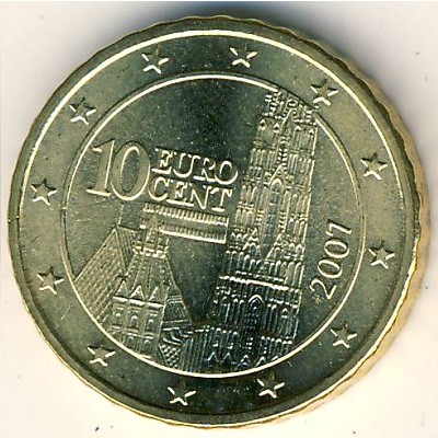 Austria, 10 euro cent, 2002–2007 Austria, 10 euro cent, 2002–2007