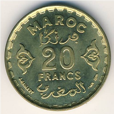 Morocco, 20 francs, 1951