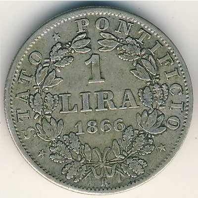 Папская область, 1 лира (1866 г.)