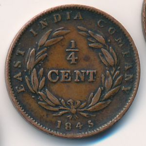 Straits Settlements, 1/4 cent, 1845 Straits Settlements, 1/4 cent, 1845