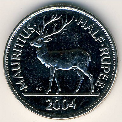 Маврикий, 1/2 рупии (1987–2016 г.) Маврикий, 1/2 рупии (1987–2016 г.)