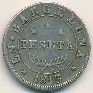 Barcelona, 1 peseta, 1809–1814