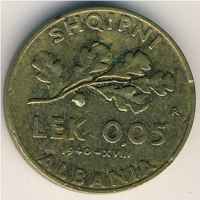 Albania, 0.05 lek, 1940–1941 Albania, 0.05 lek, 1940–1941