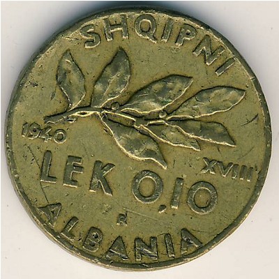 Albania, 0,1 lek, 1940–1941 Albania, 0,1 lek, 1940–1941
