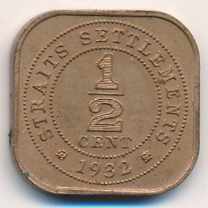 Стрейтс-Сетлментс, 1/2 цента (1932 г.) Стрейтс-Сетлментс, 1/2 цента (1932 г.)