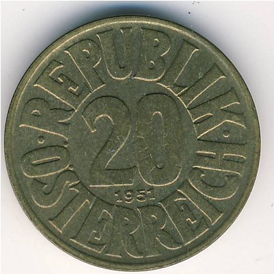 Austria, 20 groschen, 1950–1954 Austria, 20 groschen, 1950–1954
