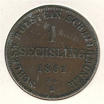 Schleswig-Holstein, 1 sechsling, 1850–1851 Schleswig-Holstein, 1 sechsling, 1850–1851