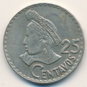 Guatemala, 25 centavos, 1971–1976