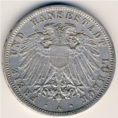 Lubeck, 3 mark, 1908–1914 Lubeck, 3 mark, 1908–1914