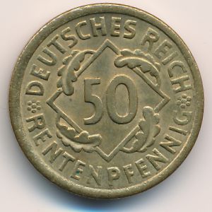 Weimar Republic, 50 rentenpfennig, 1923–1924 Weimar Republic, 50 rentenpfennig, 1923–1924