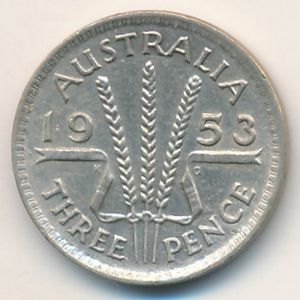 Австралия, 3 пенса (1953–1954 г.) Австралия, 3 пенса (1953–1954 г.)