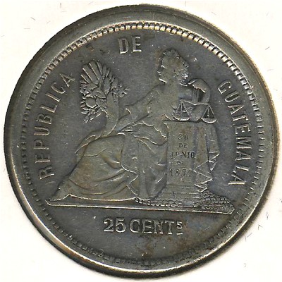 Guatemala, 25 centavos, 1881–1889