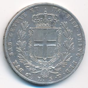 Sardinia, 5 lire, 1831–1849