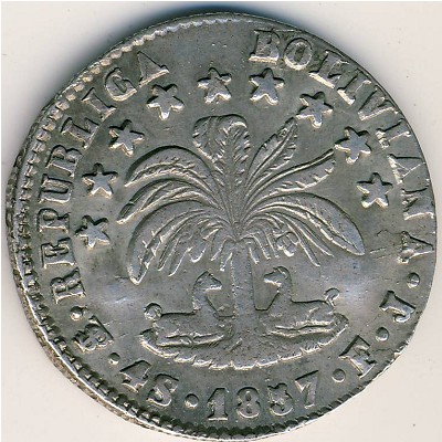 Боливия, 4 соля (1853–1858 г.) Боливия, 4 соля (1853–1858 г.)