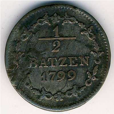 Швейцария, 1/2 батцена (1799–1803 г.) Швейцария, 1/2 батцена (1799–1803 г.)
