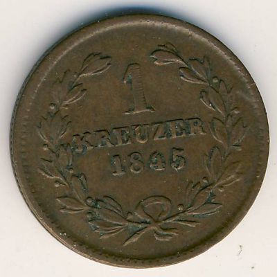 Баден, 1 крейцер (1845–1846 г.) Баден, 1 крейцер (1845–1846 г.)