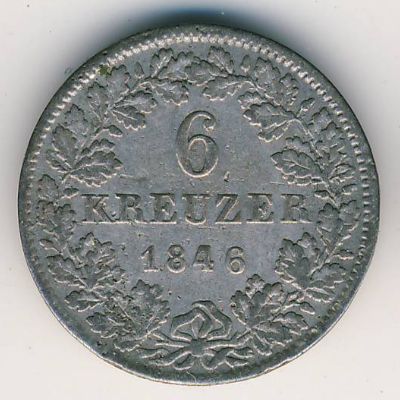 Hesse-Darmstadt, 6 kreuzer, 1843–1847