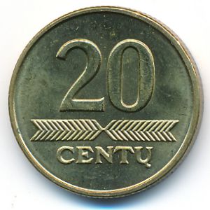 Литва, 20 центов (1997–2008 г.) Литва, 20 центов (1997–2008 г.)