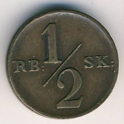 Denmark, 1/2 rigsbankskilling, 1838 Denmark, 1/2 rigsbankskilling, 1838