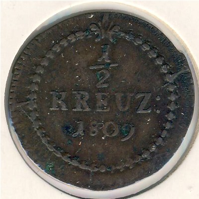 Баден, 1/2 крейцера (1809–1812 г.) Баден, 1/2 крейцера (1809–1812 г.)