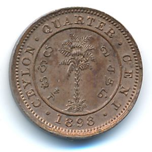 Цейлон, 1/4 цента (1870–1901 г.) Цейлон, 1/4 цента (1870–1901 г.)