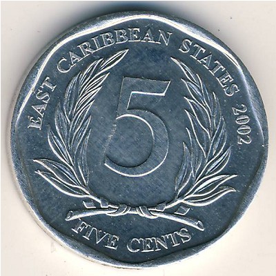 Восточные Карибы, 5 центов (2002–2019 г.)